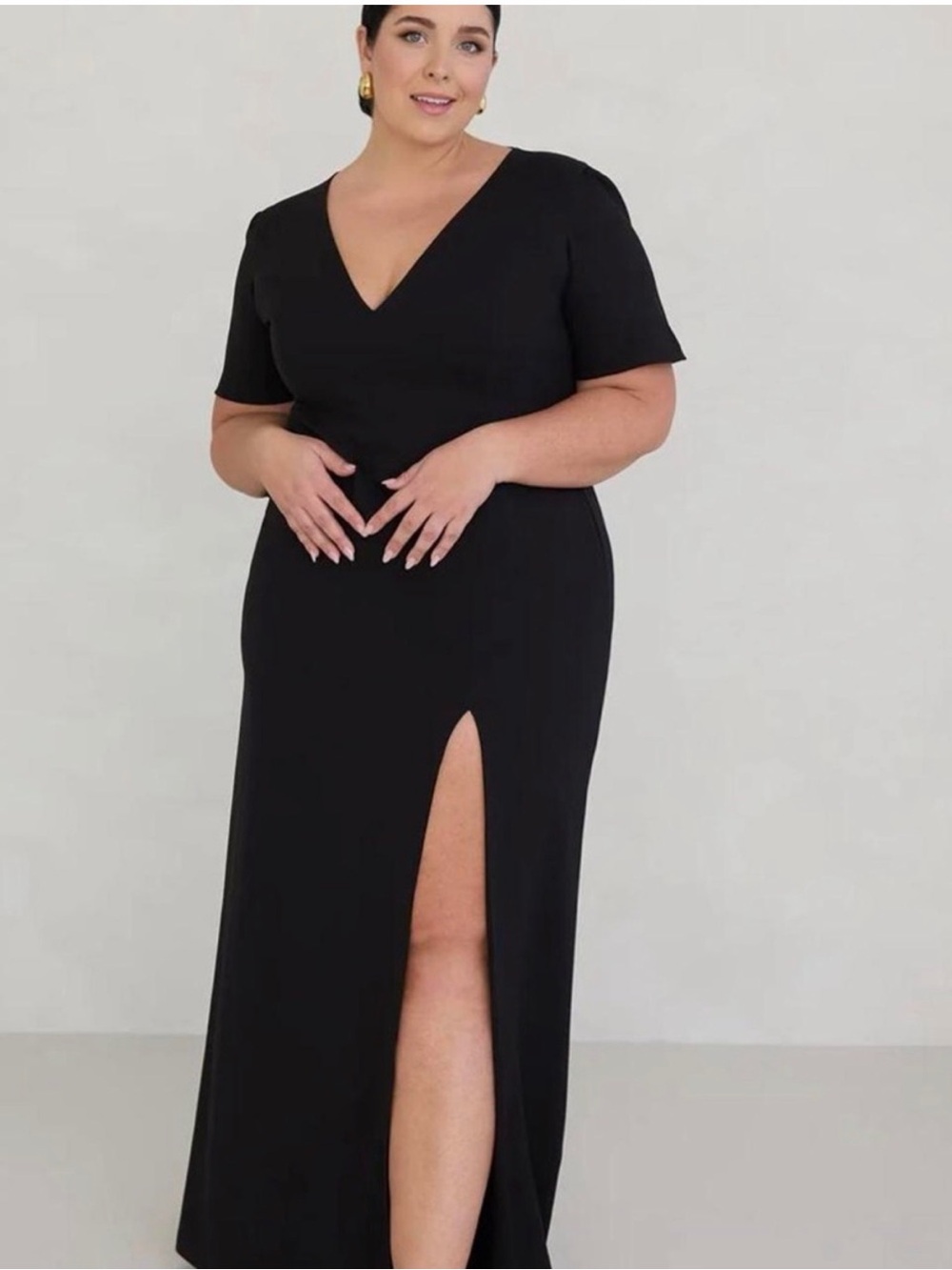 Park & Fifth "La Brea" Black Maxi Dress with V-Neck and Front Slit Plus Size